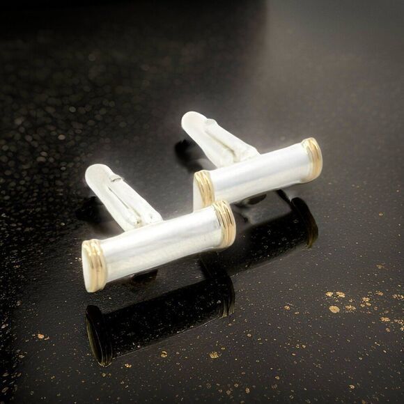Tiffany & Co Estate Cufflinks 18k Gold Sterling Silver TIF613 - Picture 1 of 12